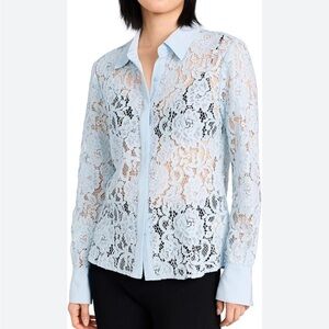 L'AGENCE Lace Button-Up in Light Blue